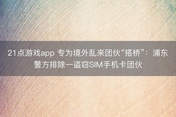 21点游戏app 专为境外乱来团伙“搭桥”：浦东警方排除一盗窃SIM手机卡团伙