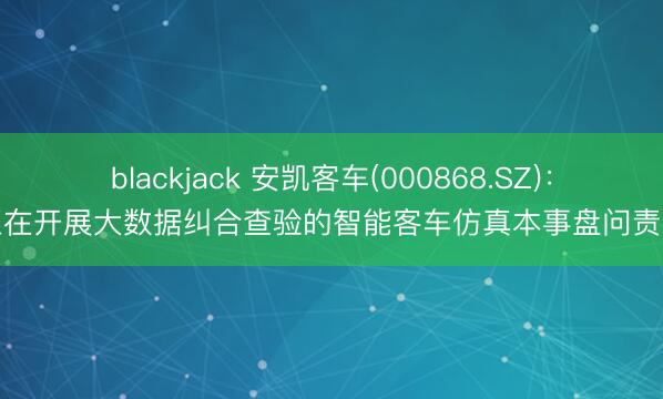 blackjack 安凯客车(000868.SZ)：正在开展大数据纠合查验的智能客车仿真本事盘问责任