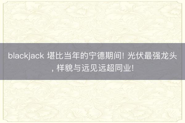 blackjack 堪比当年的宁德期间! 光伏最强龙头， 样貌与远见远超同业!