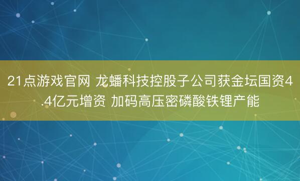 21点游戏官网 龙蟠科技控股子公司获金坛国资4.4亿元增资 加码高压密磷酸铁锂产能