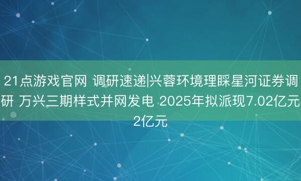 21点游戏官网 调研速递|兴蓉环境理睬星河证券调研 万兴三期样式并网发电 2025年拟派现7.02亿元